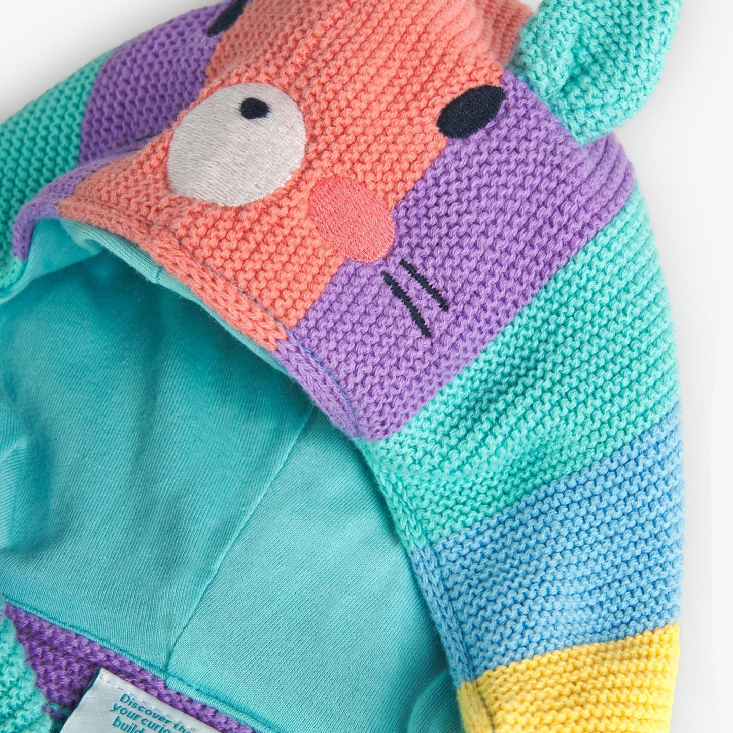 CHAQUETA TEJIDA MULTICOLOR CON CAPUCHA ANIMAL BOBOLI