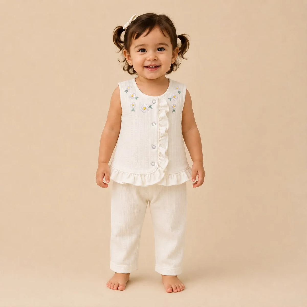 Conjunto 2 Piezas Bebe Nina Margaritas Crema