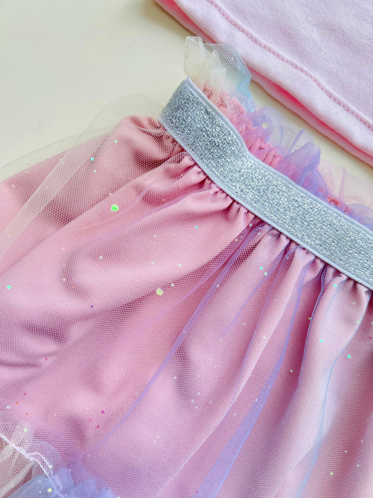 CONJUNTO TUTU CORAZONES ROSADO CON LILA
