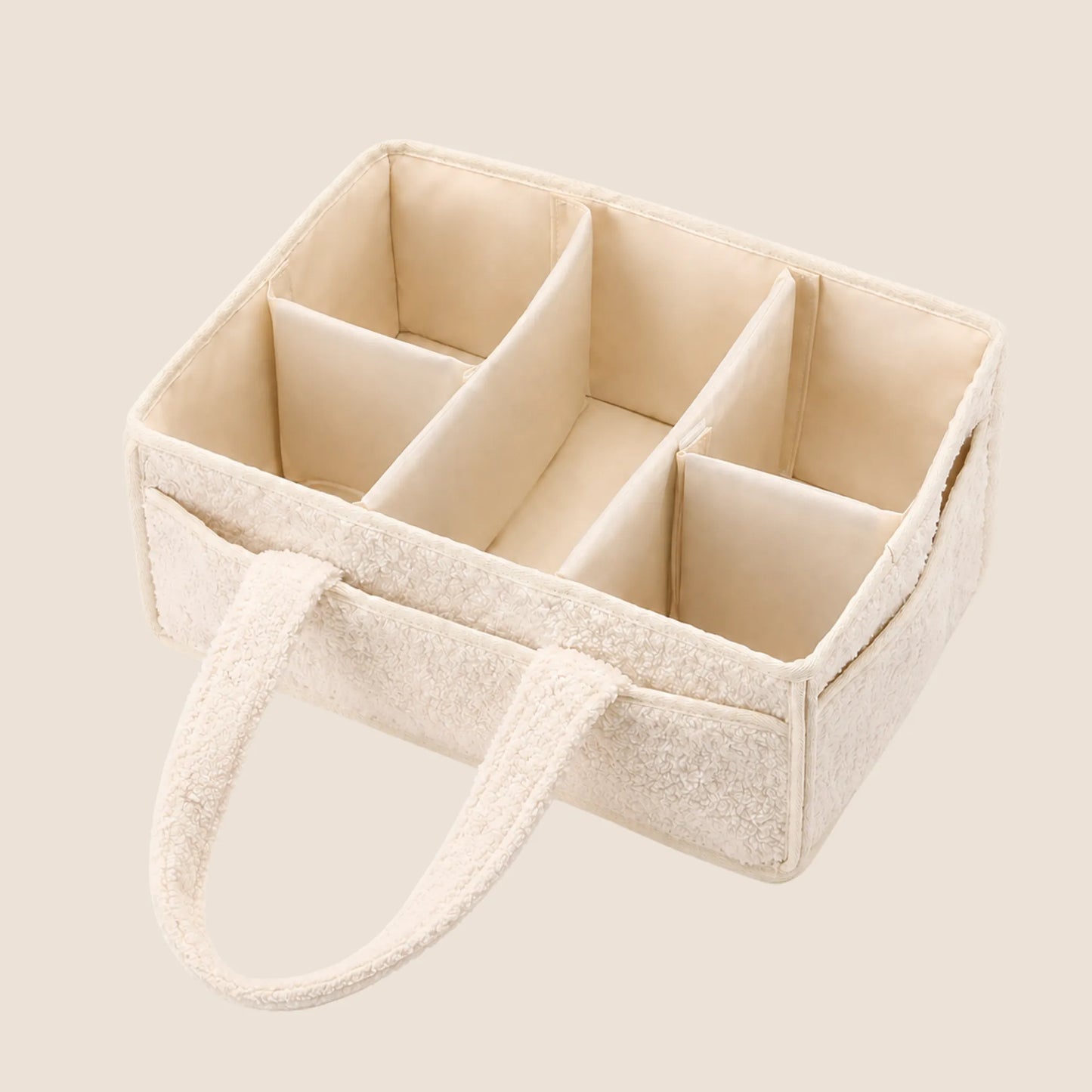 Bolso Organizador de Pañales Beige Boucle – Caddy con Divisores y Asas