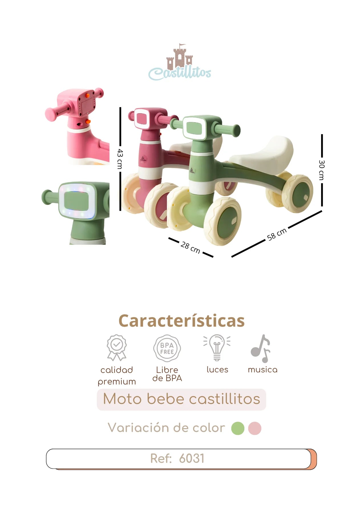 TRICICLO DE APRENDIZAJE INFANTIL BABY ROSADO