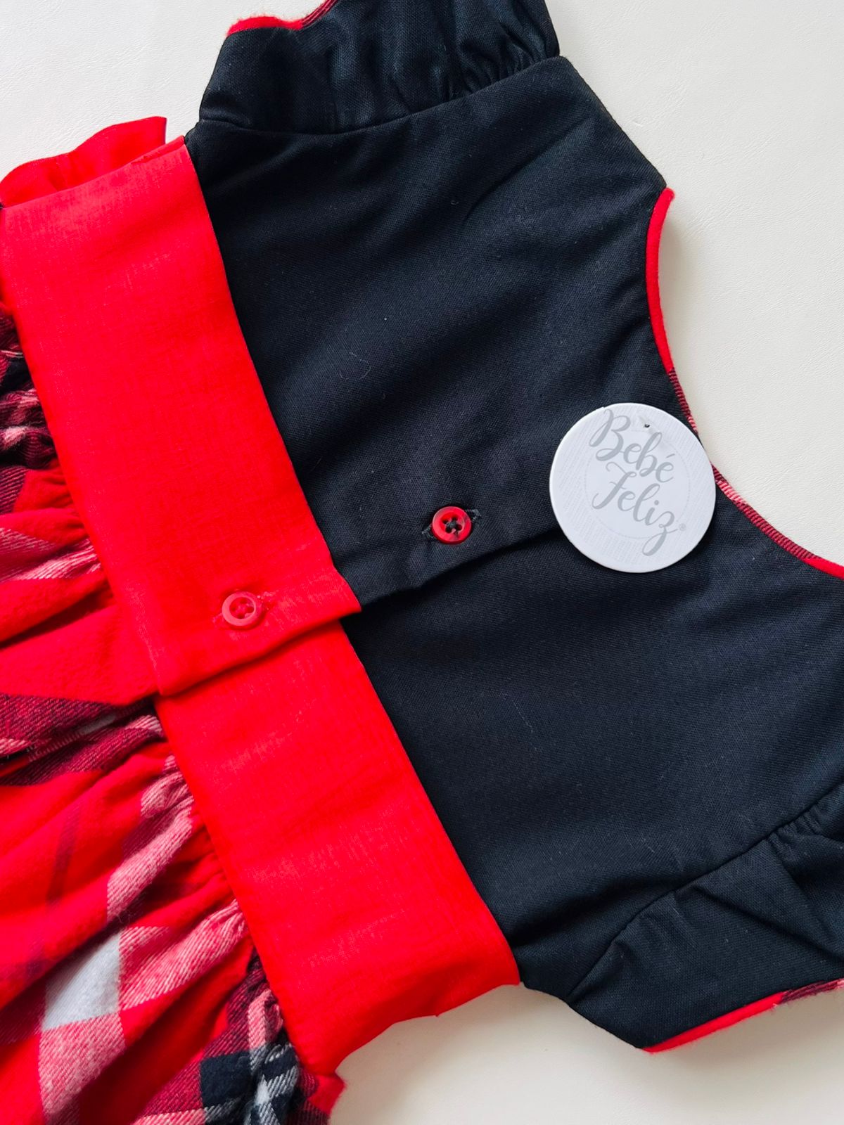 VESTIDO COMBINADO A CUADROS ROJO LAZO