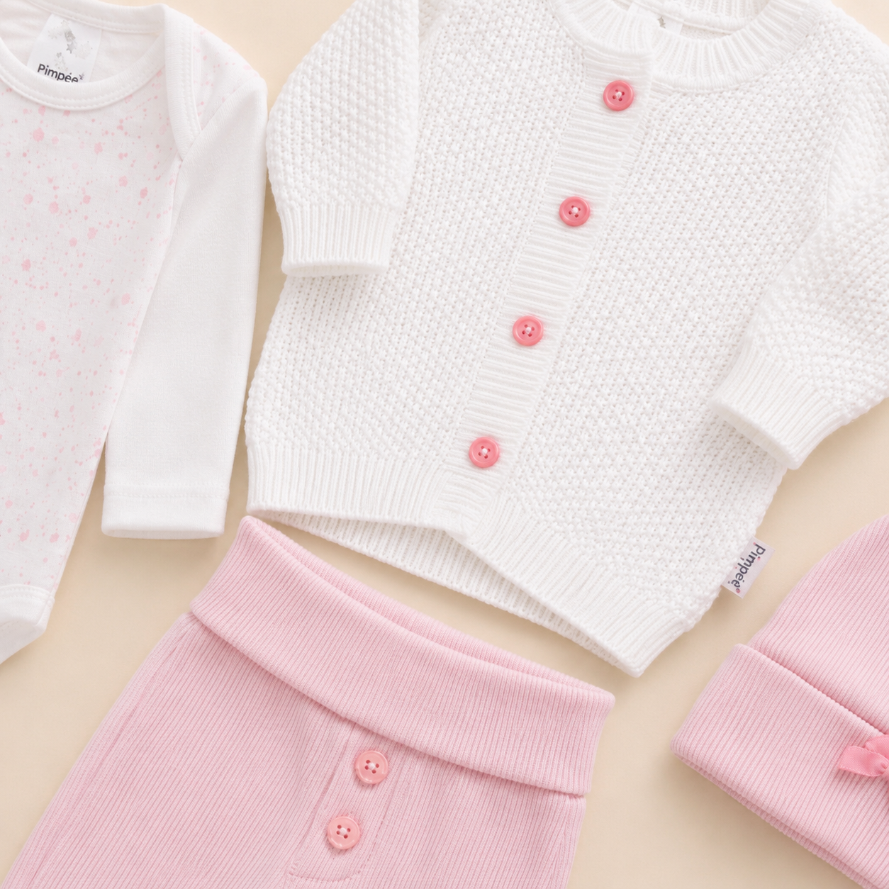⚪️ Conjunto Primer Día Tejido Ref. NOA – Rosa | Mara Baby