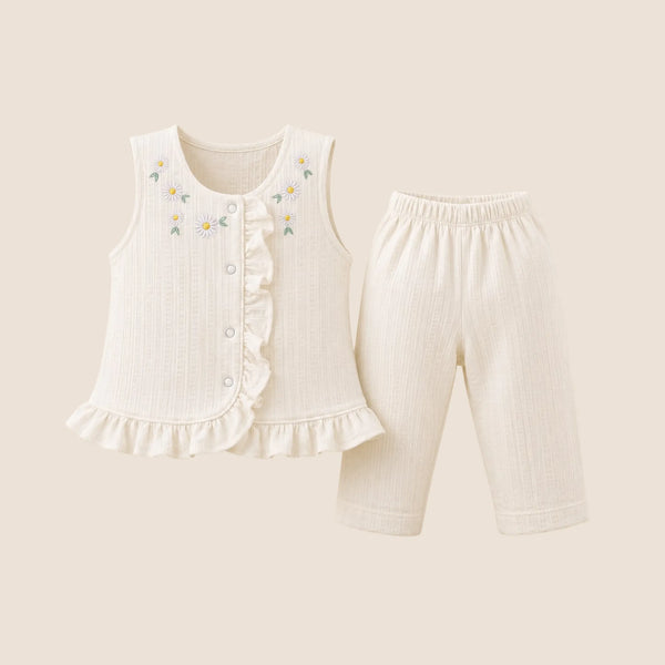 Conjunto 2 Piezas Bebe Nina Margaritas Crema