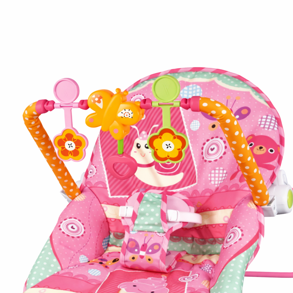 SILLA MECEDORA INFANTIL ROCKER CON JUGUETES COLGANTES Y VIBRACION DISEÑO MARIPOSA