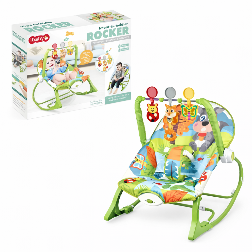 SILLA MECEDORA INFANTIL ROCKER CON JUGUETES COLGANTES Y VIBRACION DISEÑO ARDILLA