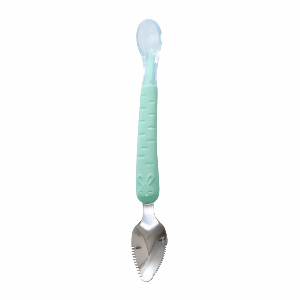 CUCHARA 2 EN 1 CON MANGO DE SILICONA ANTIDESLIZANTE - VERDE