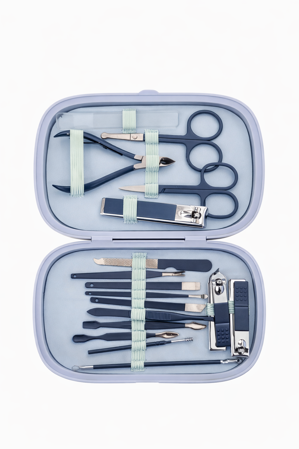 KIT DE MANICURE Y PEDICURE PROFESIONAL - ESTUCHE AZUL