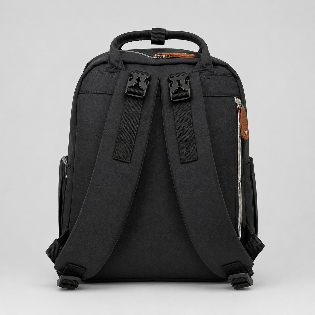 ⚪Pañalera Morral Doudouya Negro | Acolchada con Detalles en Cuero Café
