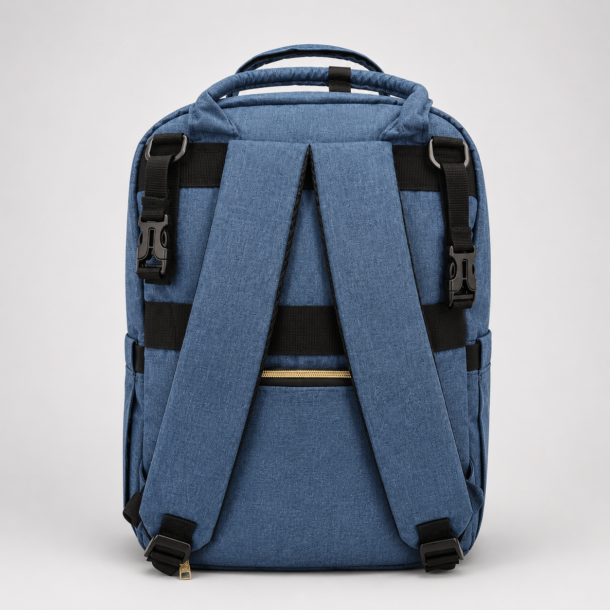 ⚪Pañalera Mochila Backpack Denim Azul con Accesorios Dorados