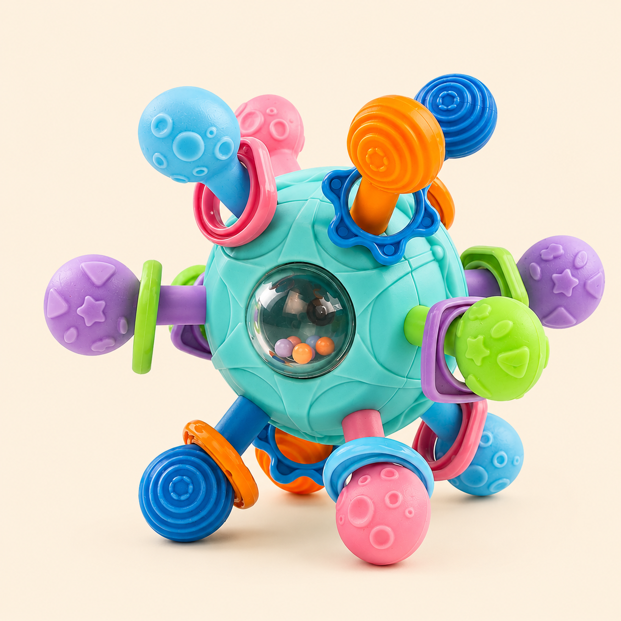 Manhattan Atomic Spinning Ball Teal | Sonajero Sensorial, Mordedor y Juguete de EstimulaciΓ³n para BebΓ©