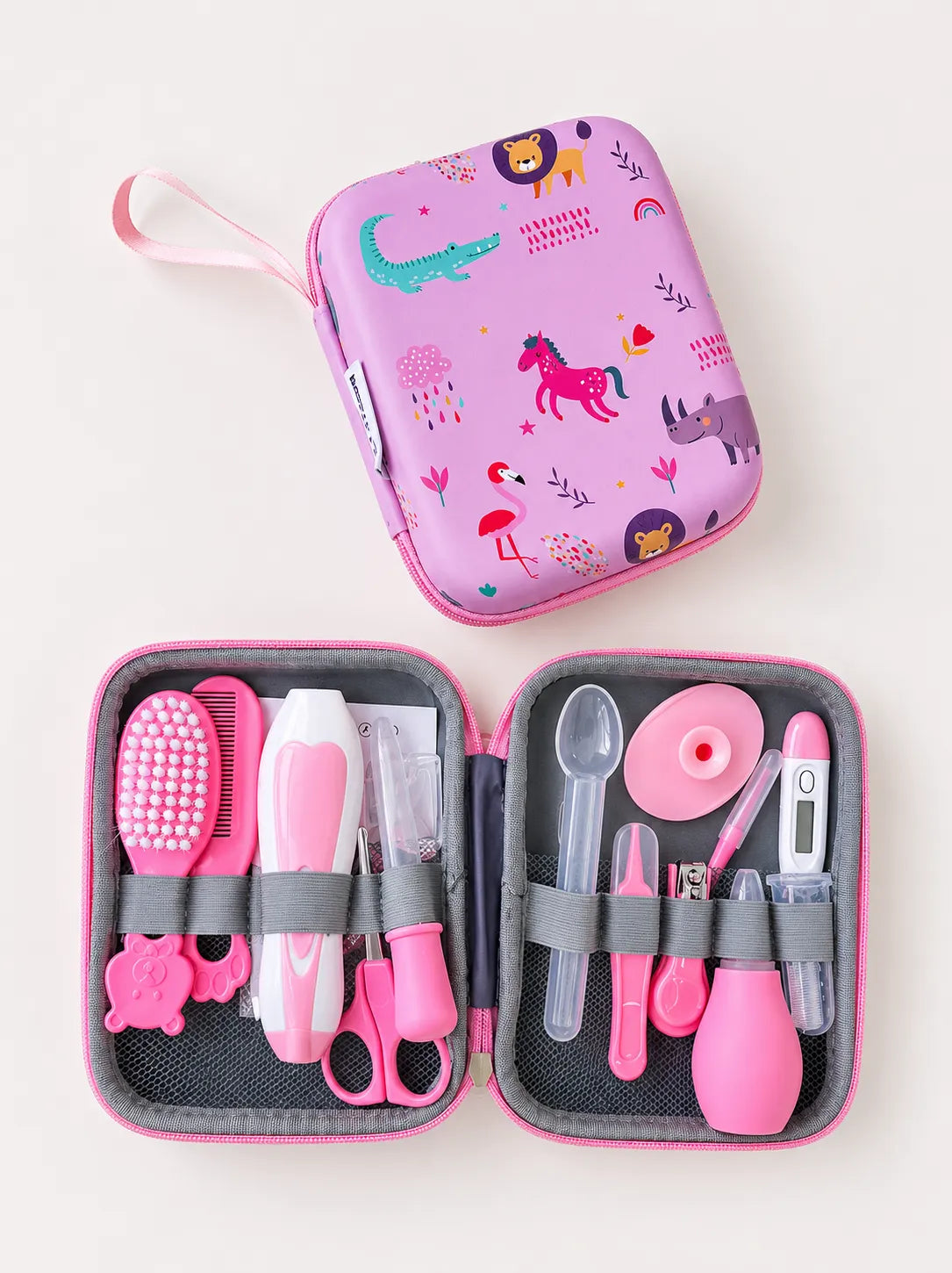 KIT DE ASEO COMPLETO CON ESTUCHE ROSADO