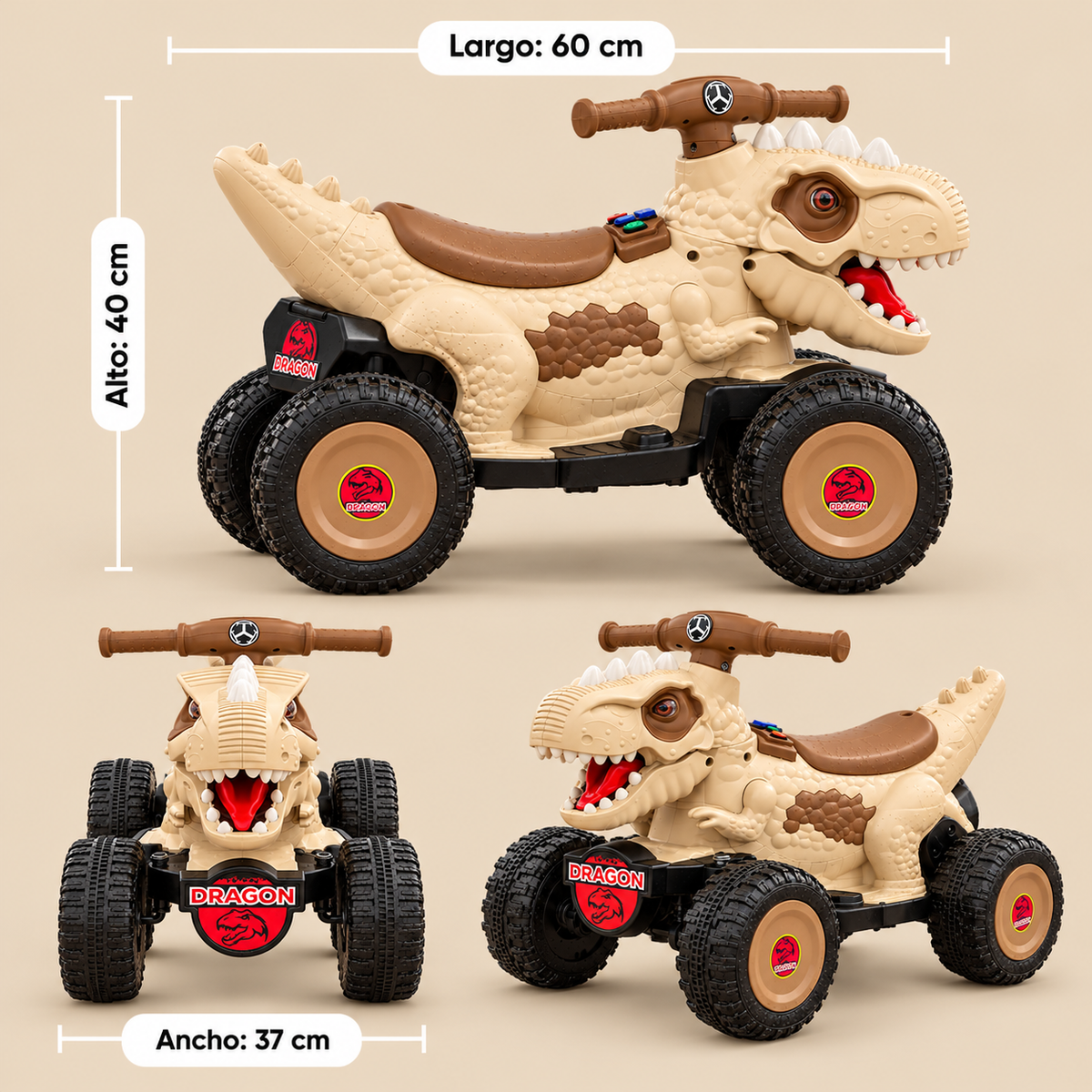 Cuatrimoto eléctrica infantil dinosaurio beige
