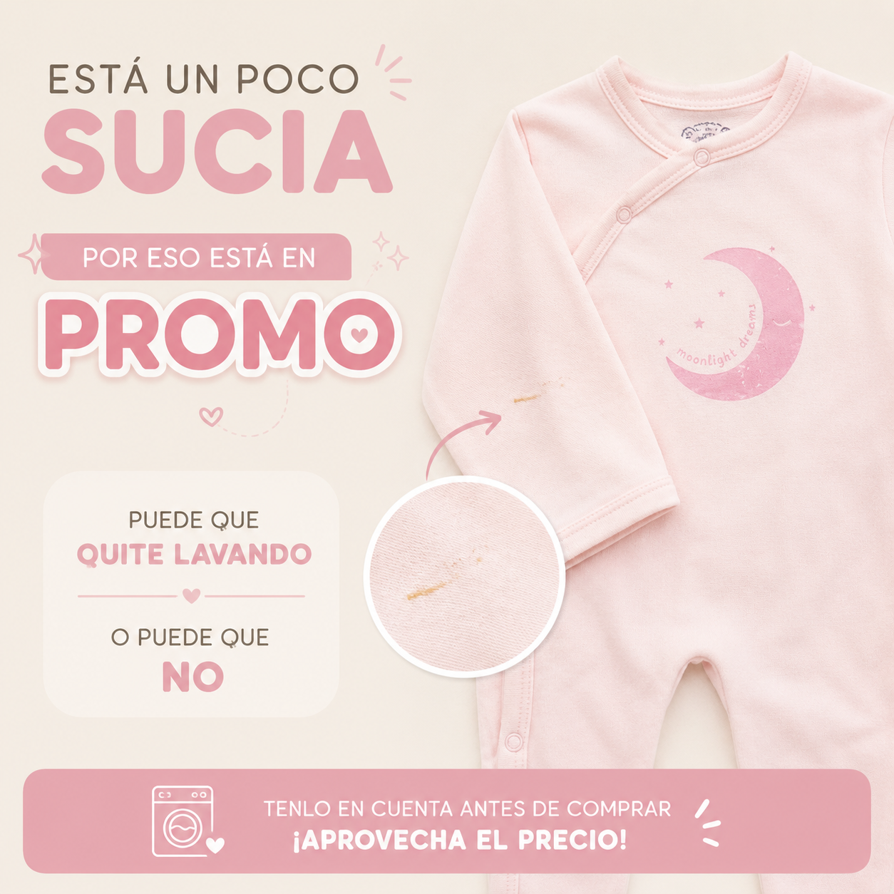 Enterizo Bebe Nina Rosado Luna Moonlight Dreams con Piecitos - PROMO