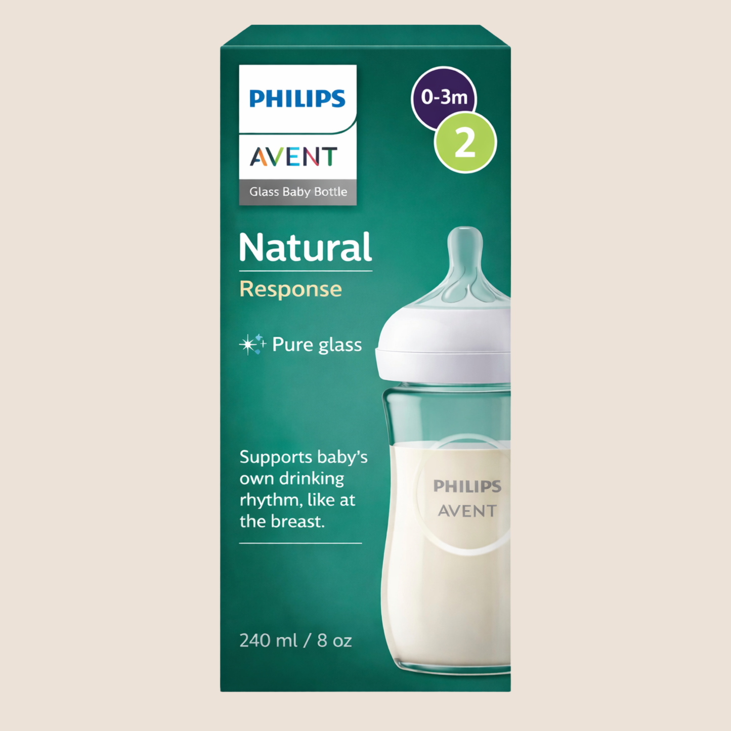 TETERO VIDRIO - PHILIPS AVENT NATURAL RESPONSE - 240ML (8 OZ)