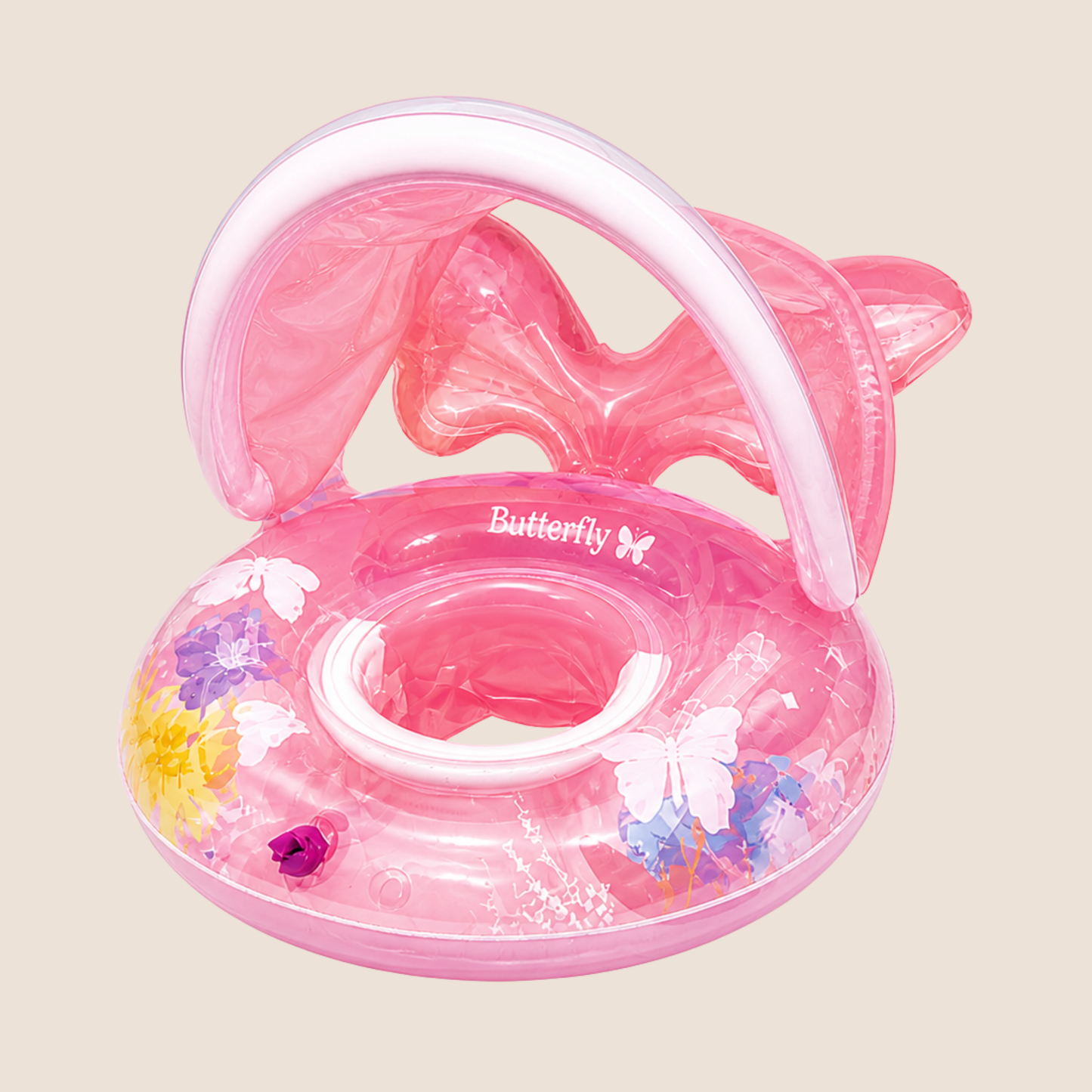 FLOTADOR INFLABLE PARA BEBÉ CON TOLDILLO ¨BUTTERFLY¨ - COLOR ROSADO