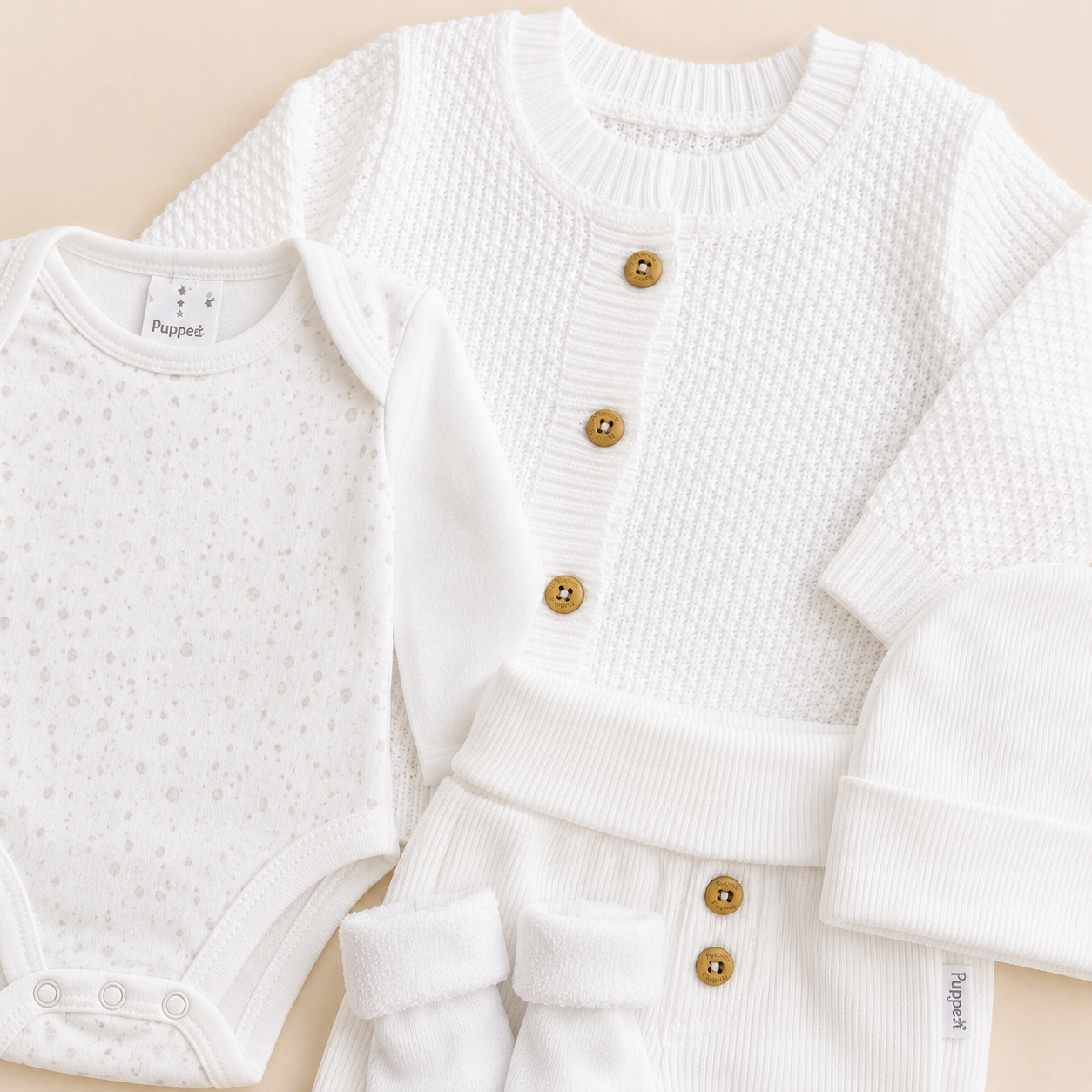 ⚪️ Conjunto Primer Día Tejido Ref. NOA – Blanco | Mara Baby