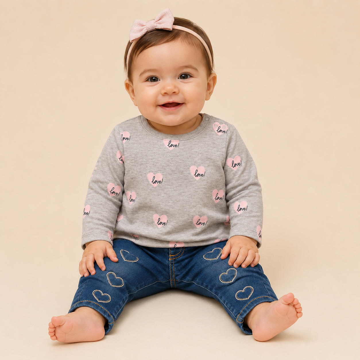 ⭕️ CONJUNTO 2 PIEZAS GRIS CORAZONES |MARA BABY