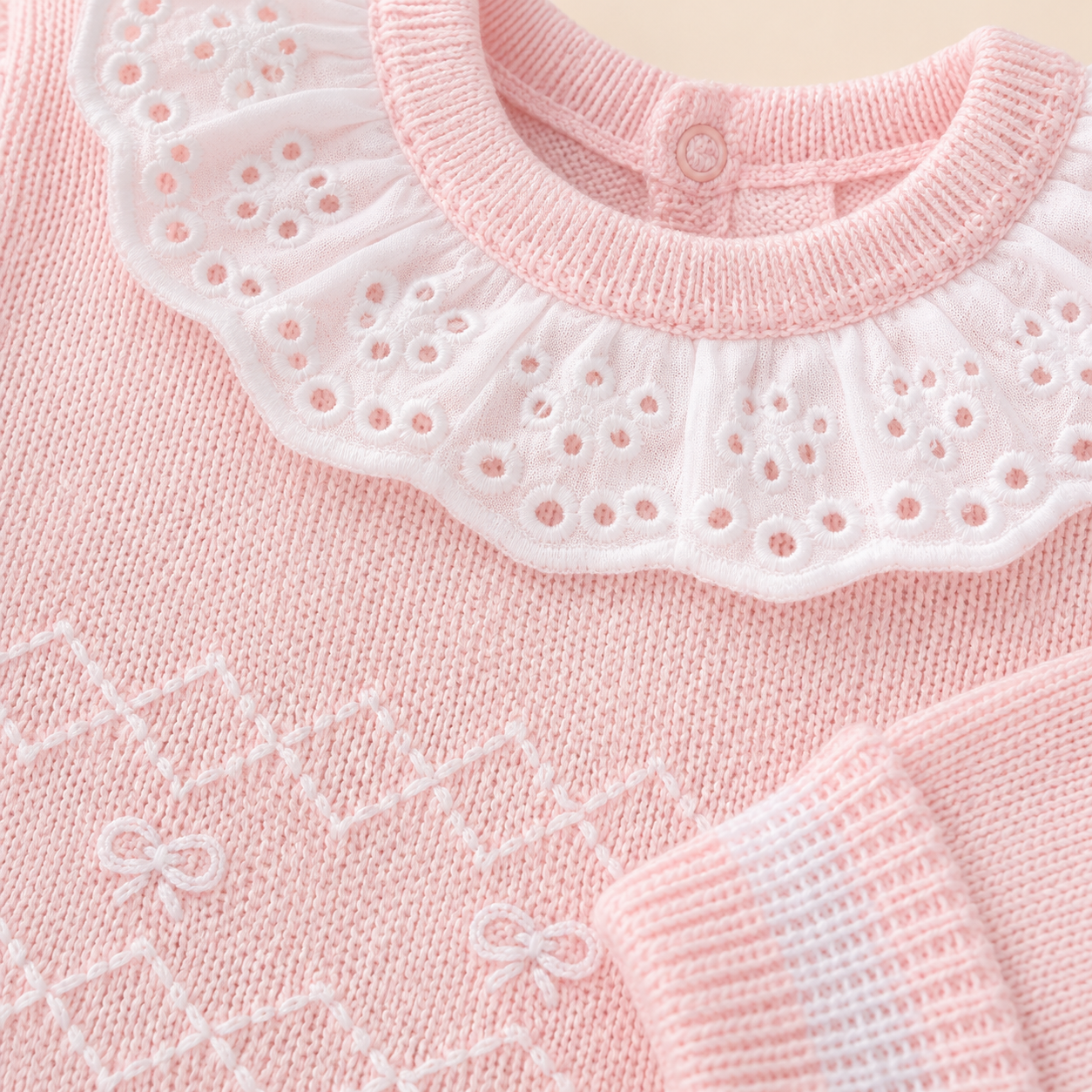 Mameluco Tejido Rosa para Bebé Niña Recién Nacida - 4 Piezas con Gorro y Escarpines | Mara Baby