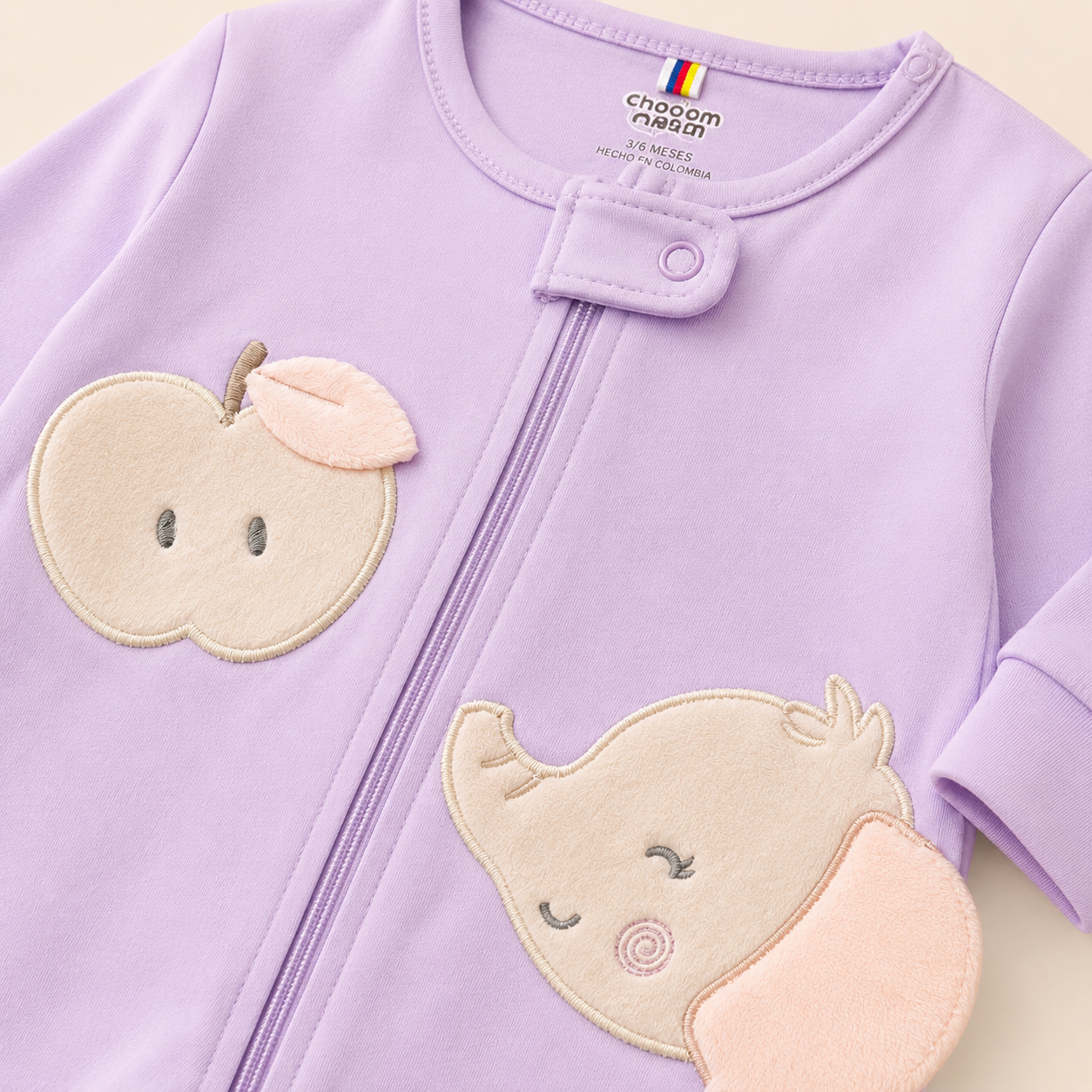 Set 3 Pijamas Enterizas Bebe Nina con Piecitos - Aplique Manzana y Elefante | Algodon Suave