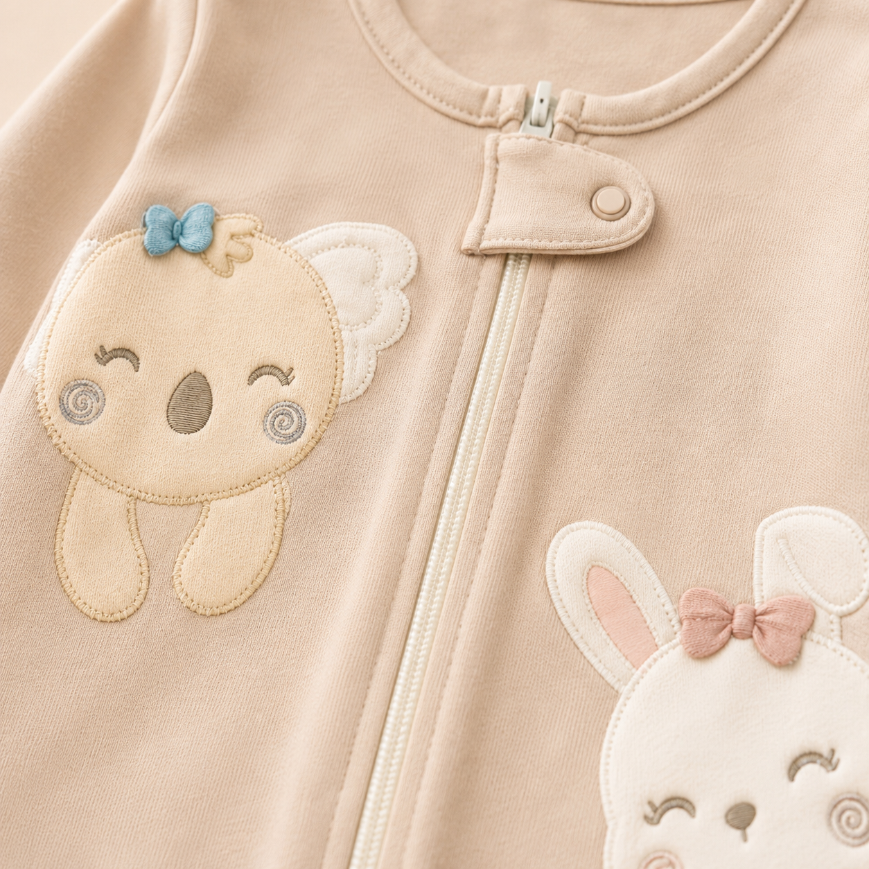 Set 3 Pijamas Enterizas Bebe Nina - Koala, Conejo y Oso | Manga Larga con Piecitos