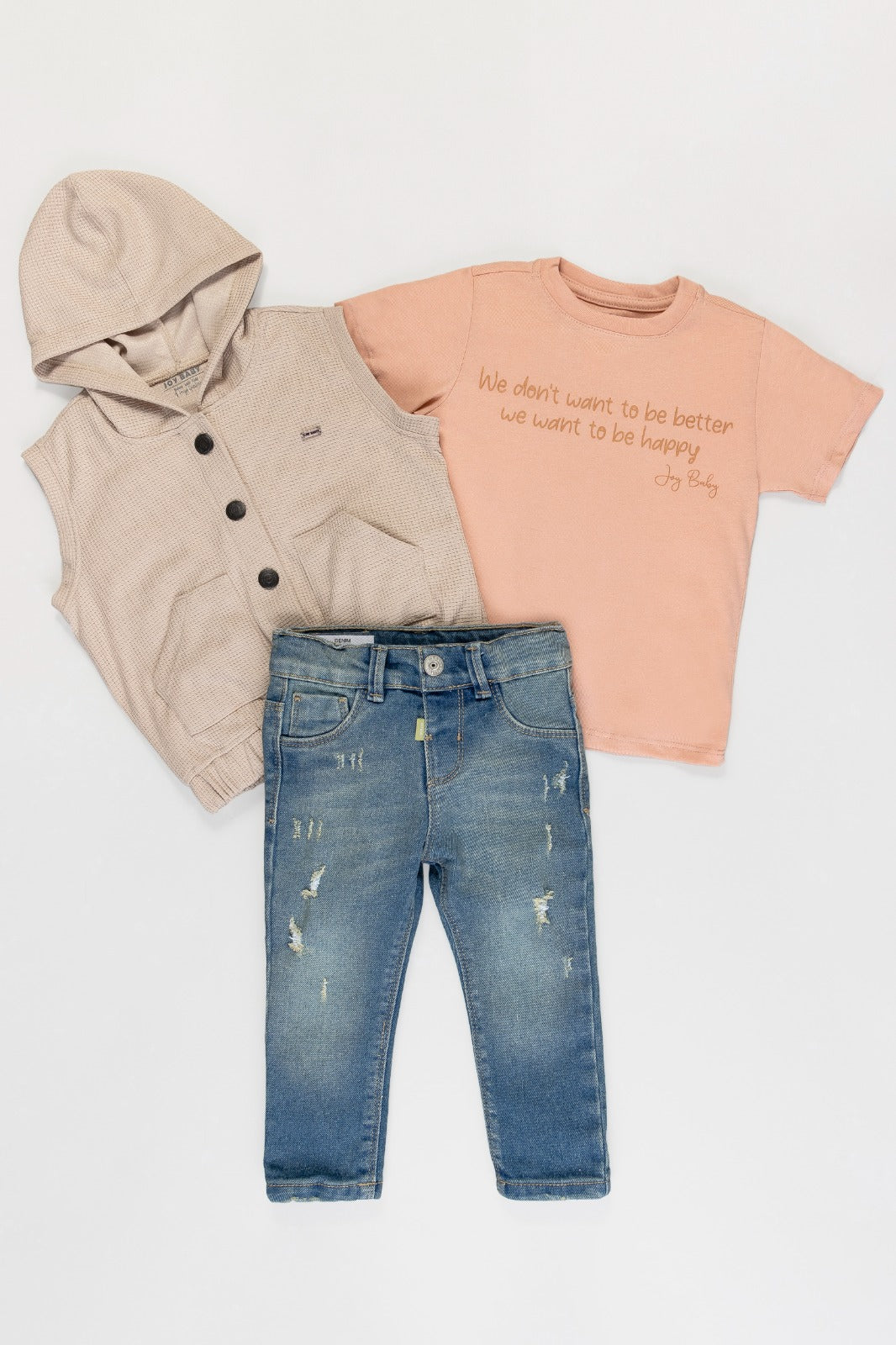 Set casual con camiseta, chaleco y jeans para niño