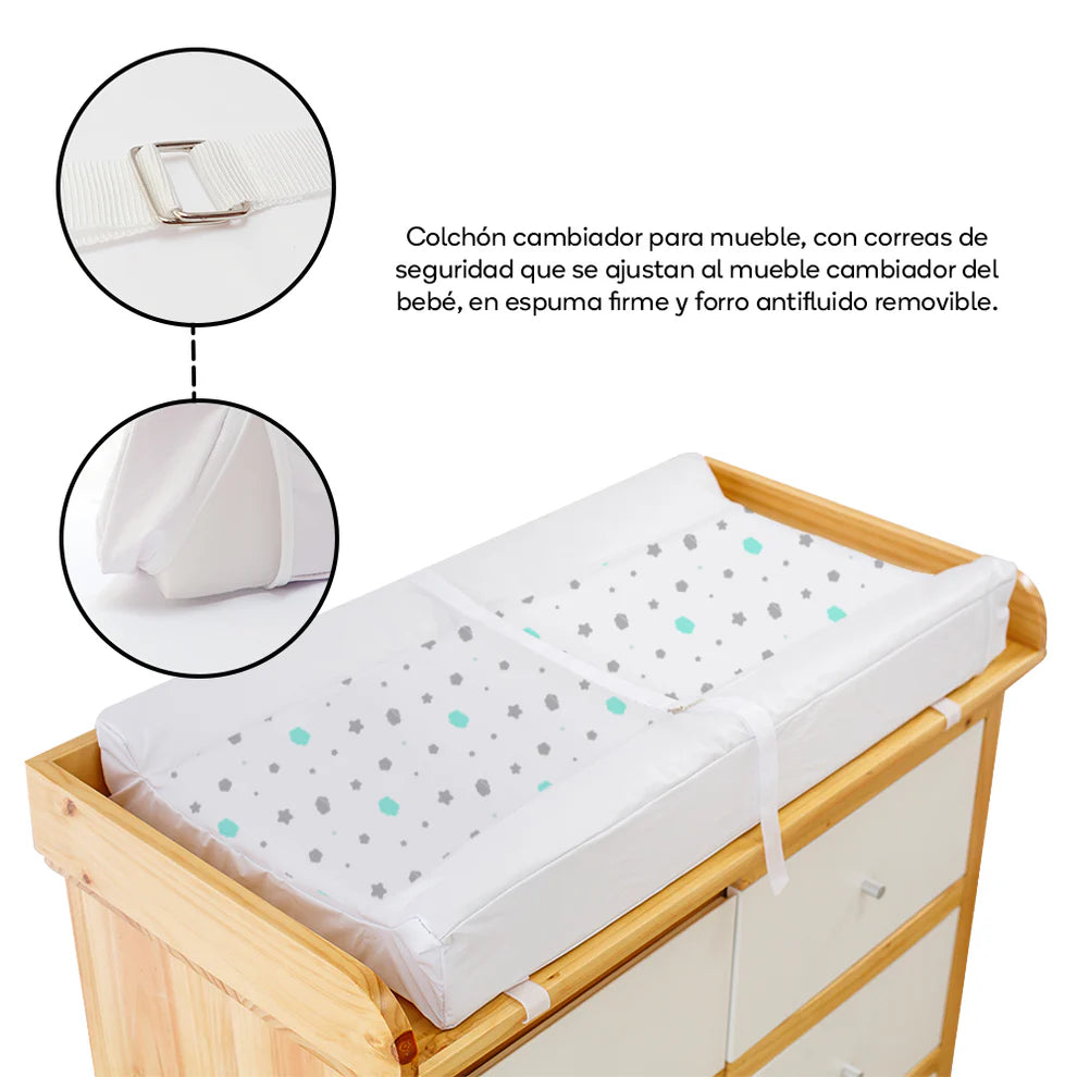 Colchón Cambiador para Bebé con Diseño de Nubes – 80x45x10 cm