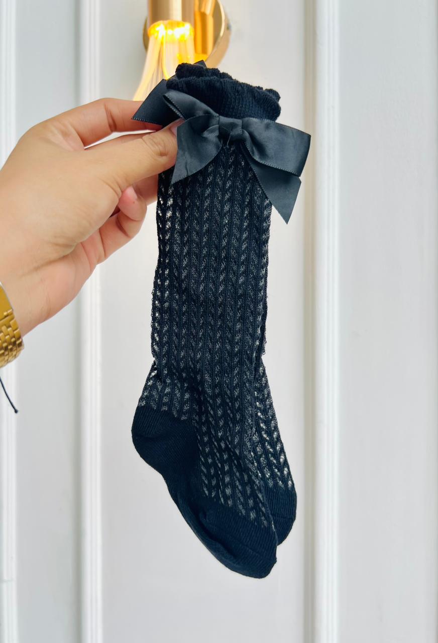 MEDIAS ESPAÑOLAS PARA BEBE CON LAZO - COLOR NEGRO - TALLA L