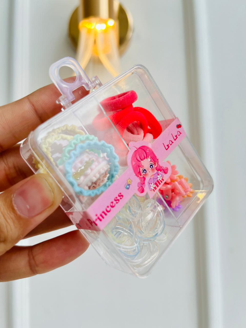 SET DE ACCESORIOS PARA CABELLO INFANTIL - KIT LIGAS Y PINZAS