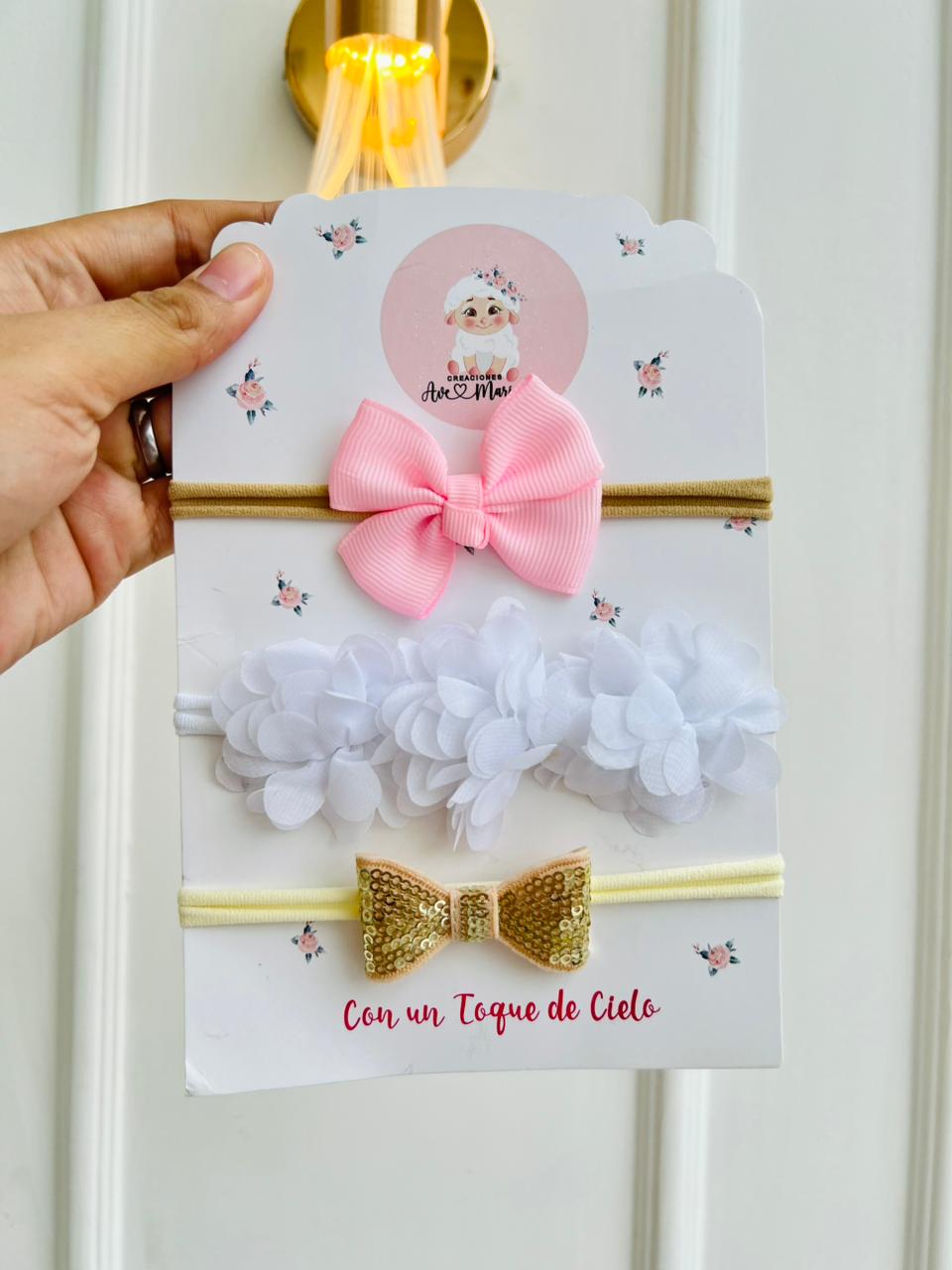 SET DE DIADEMAS PARA BEBÉ CON LAZO - MULTICOLOR
