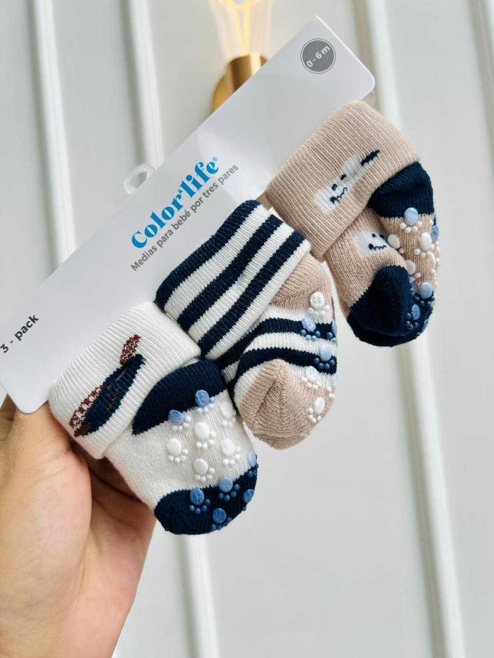 SET MEDIAS MERLINO - PACK DE 3 PARES - 0 A 6 MESES - COLOR LIFE