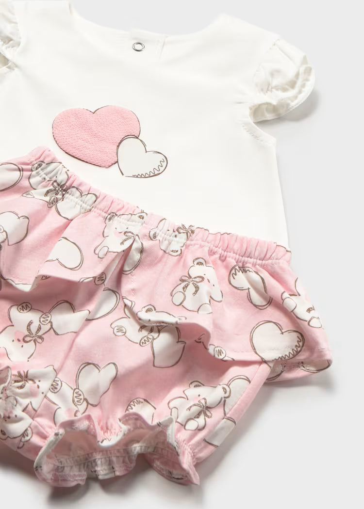 CONJUNTO 4 PIEZAS CUELLO VOLANTE PARA RECIEN NACIDA