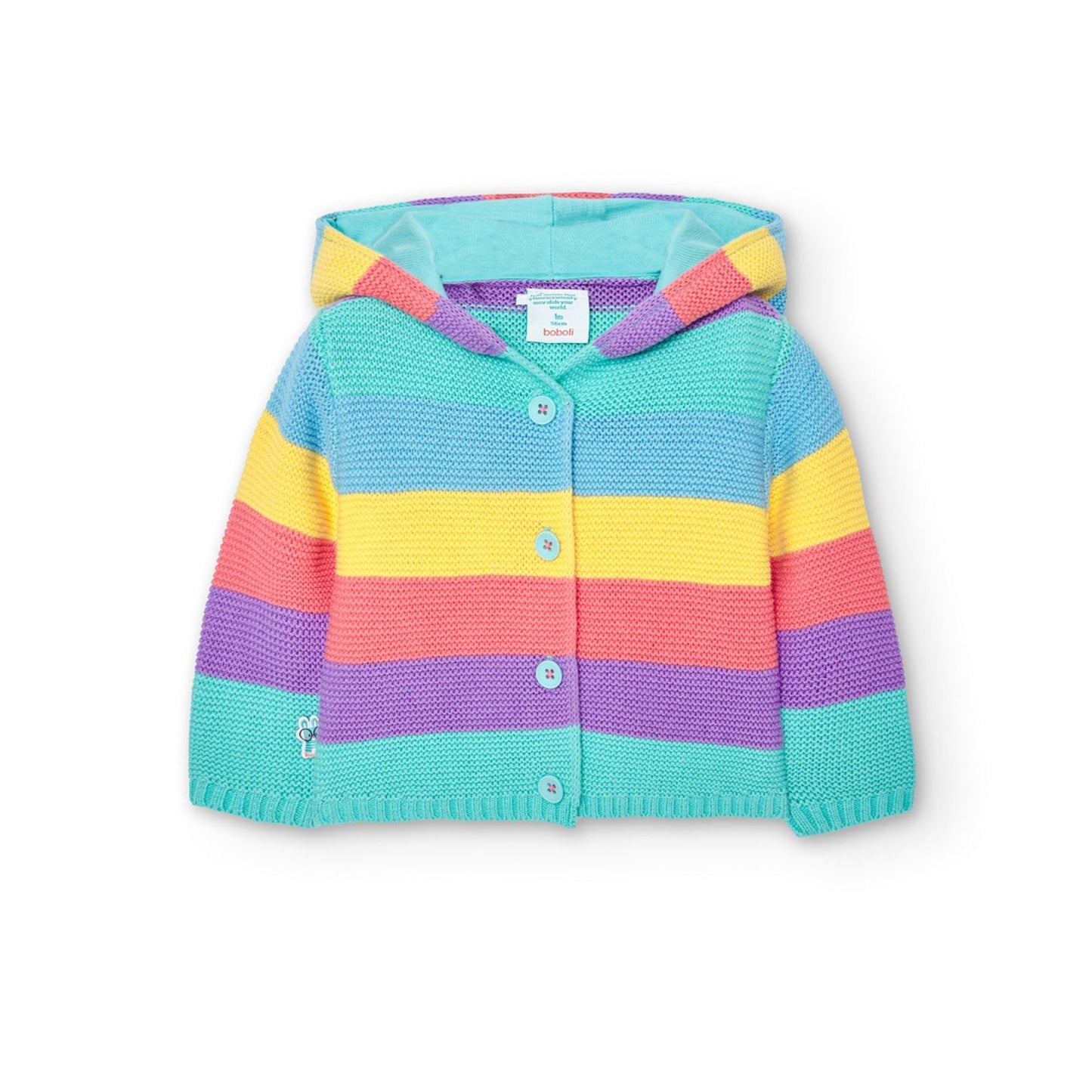 CHAQUETA TEJIDA MULTICOLOR CON CAPUCHA ANIMAL BOBOLI