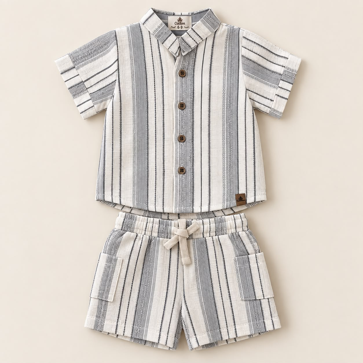 Conjunto para bebé de camisa de manga corta y short con rayas negras