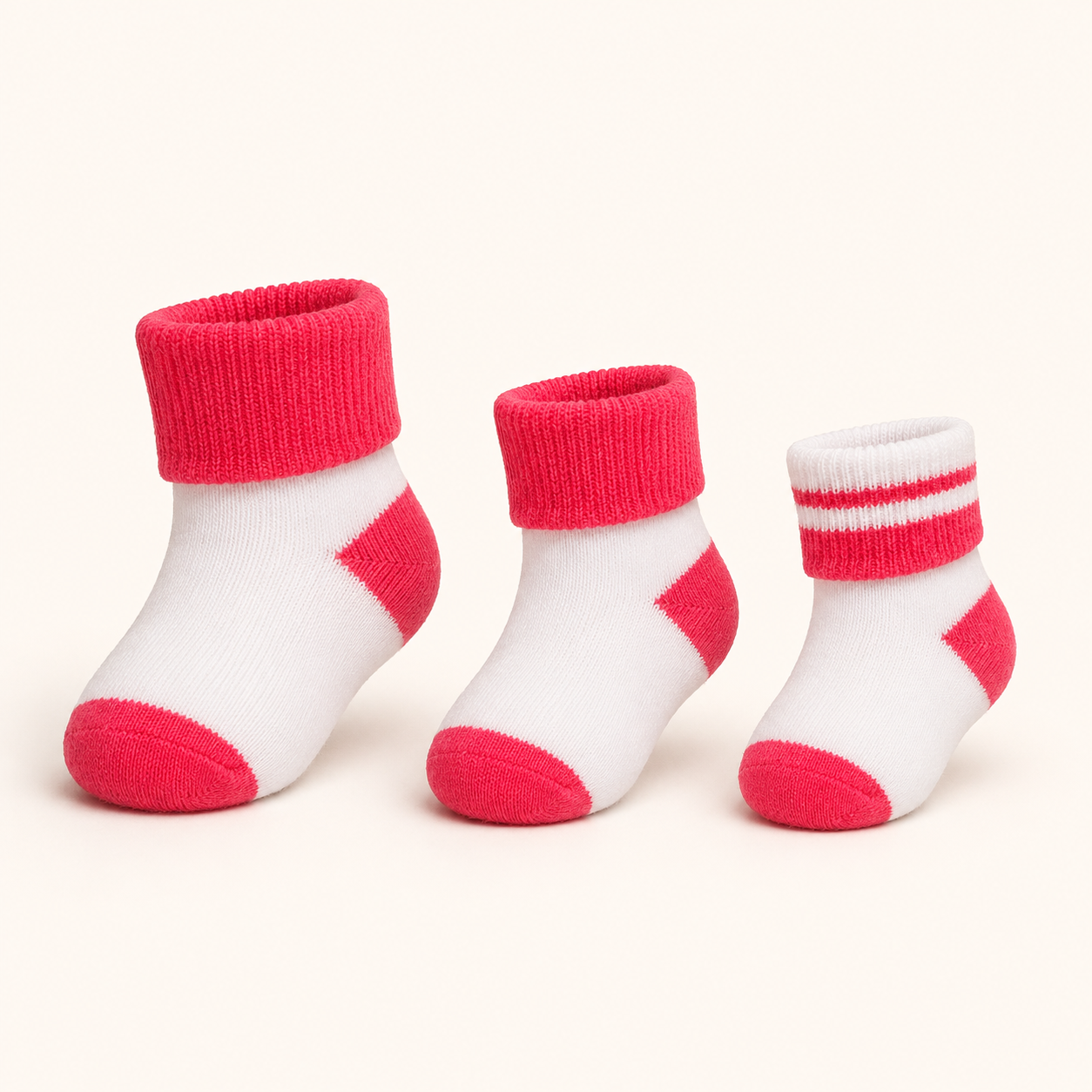 ⭕️Set x3 Medias de Bebé con Puño – Blanco y Rojo