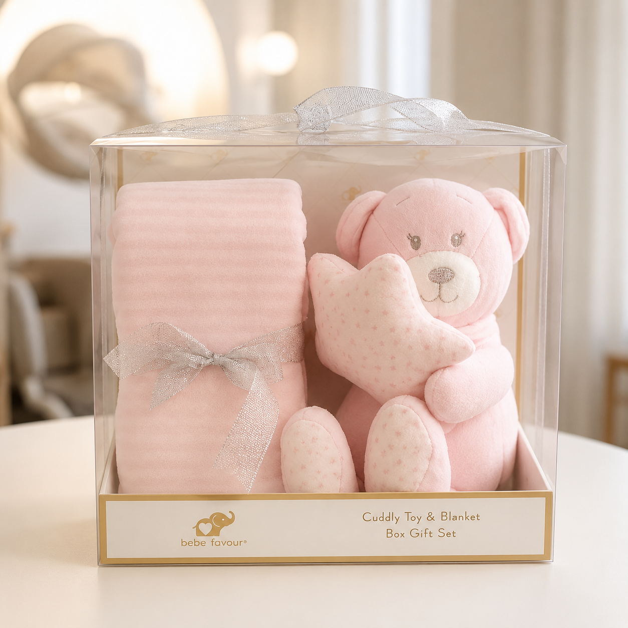 Set Regalo Cobija + Peluche de Apego Osito Rosa