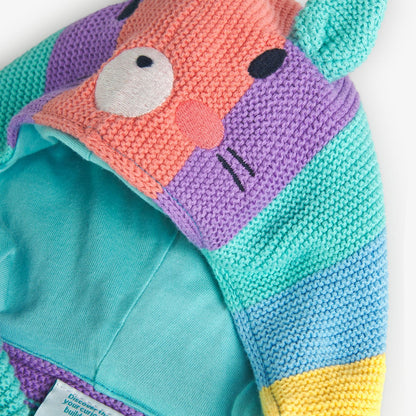 CHAQUETA TEJIDA MULTICOLOR CON CAPUCHA ANIMAL BOBOLI