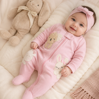 Set 3 Pijamas Enterizas Bebe Nina Chocomie Koala y Conejo con Piecitos