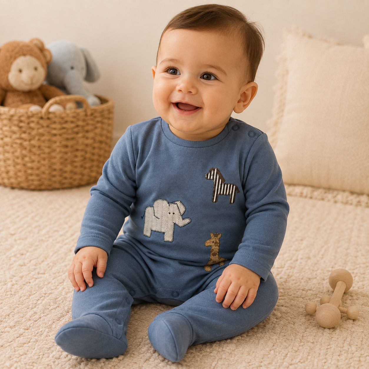 Set x2 Pijamas Enterizos Bebé Niño Animales Safari Azul y Crema | Mara Baby