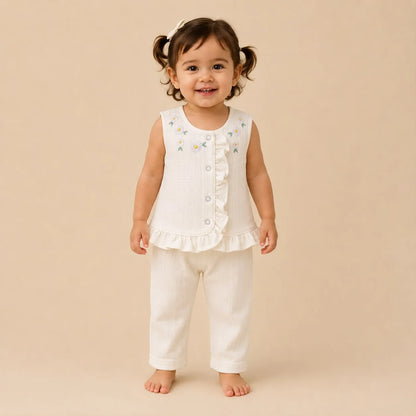 Conjunto 2 Piezas Bebe Nina Margaritas Crema
