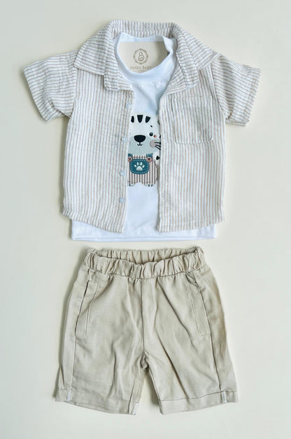 CONJUNTO CEBRITA A RAYAS BEIGE