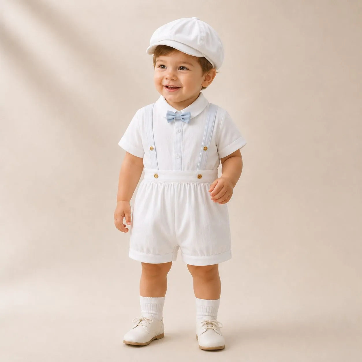 CONJUNTO BAUTIZO 4 PIEZAS- BEBÉ FELIZ BLANCO