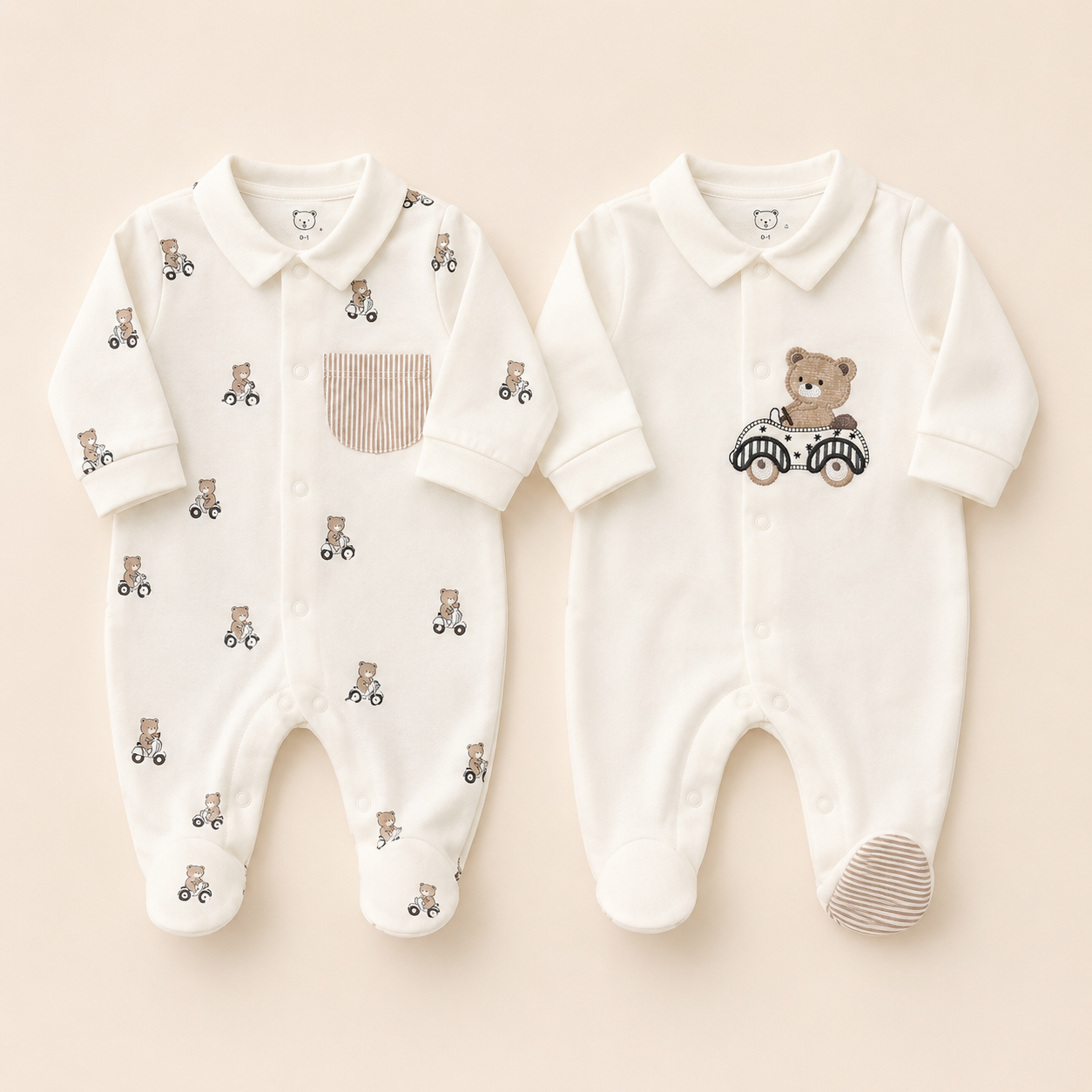 Set x2 Pijamas Enterizos Bebé Niño Osito en Carro | Mara Baby