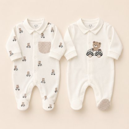 Set x2 Pijamas Enterizos Bebé Niño Osito en Carro | Mara Baby