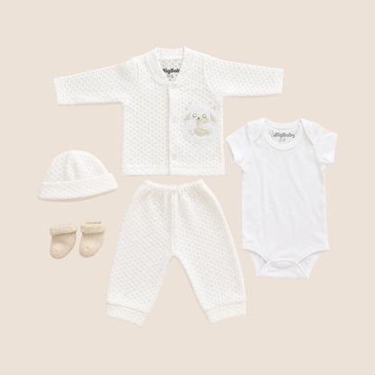 Conjunto Tejido Bebé 5 Piezas Blanco Conejito — Recién Nacido | Mara Baby