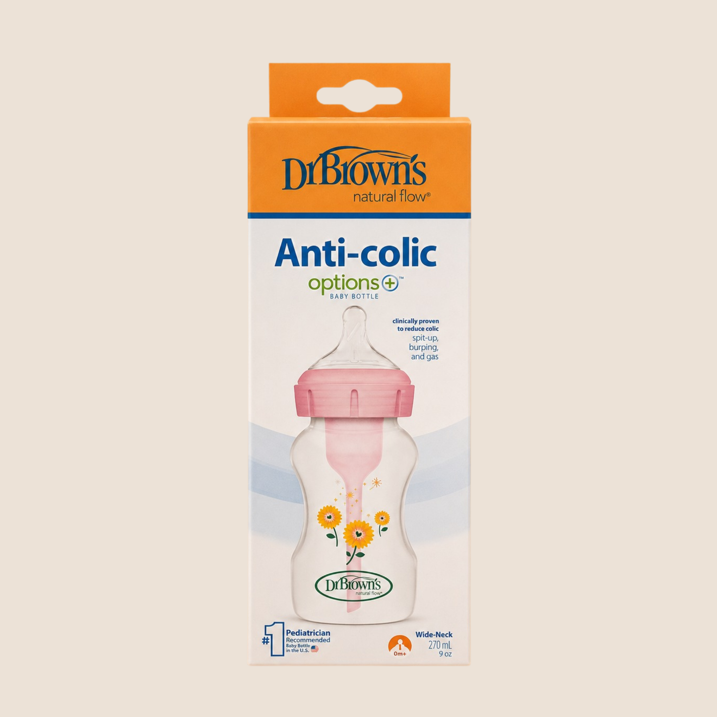 Dr. Brown's Anti-Colic Options+ Biberón Wide-Neck 270ml - Girasoles