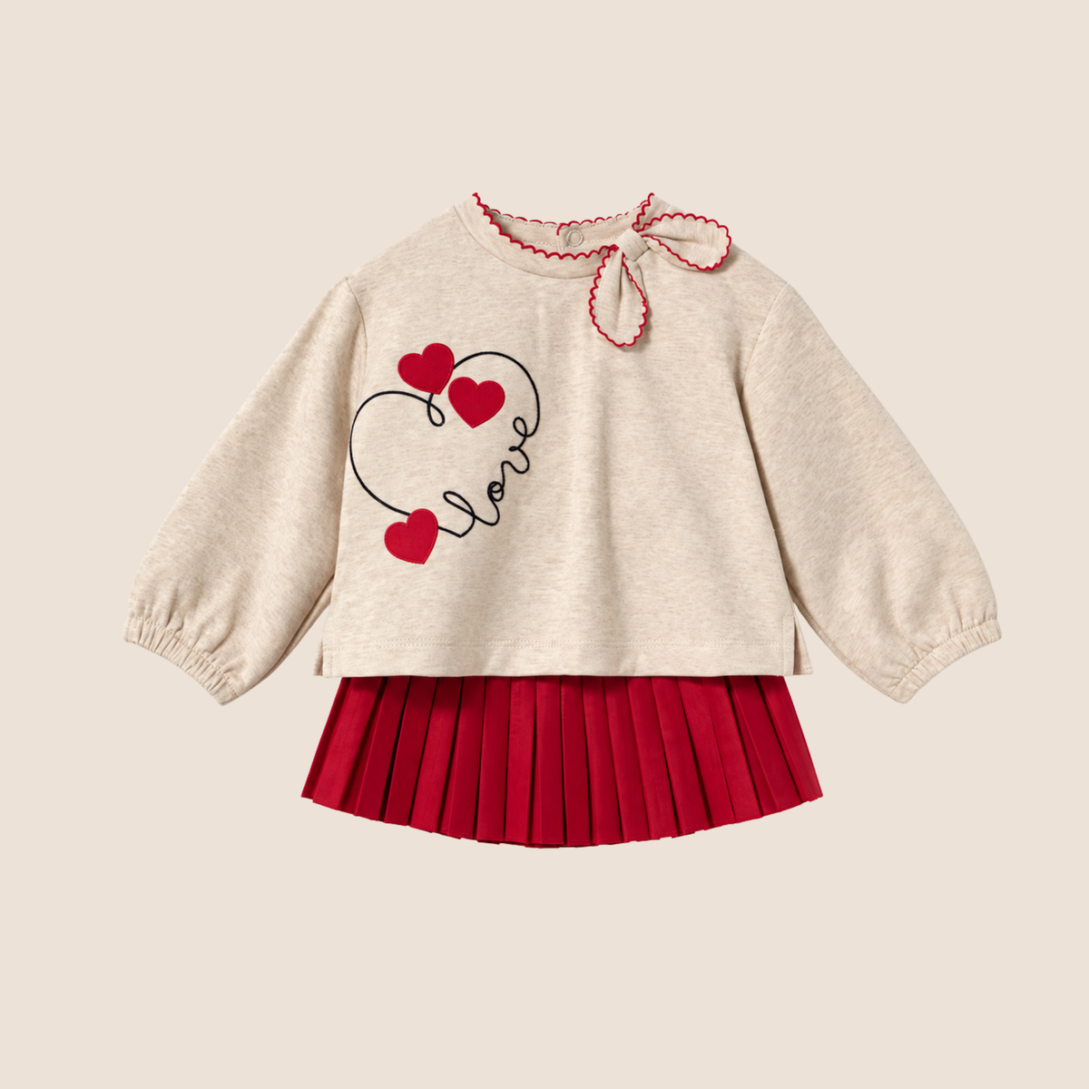 Mayoral Conjunto Sudadera Corazones y Falda Plisada Bebé - Mayoral Nueva Coleccion