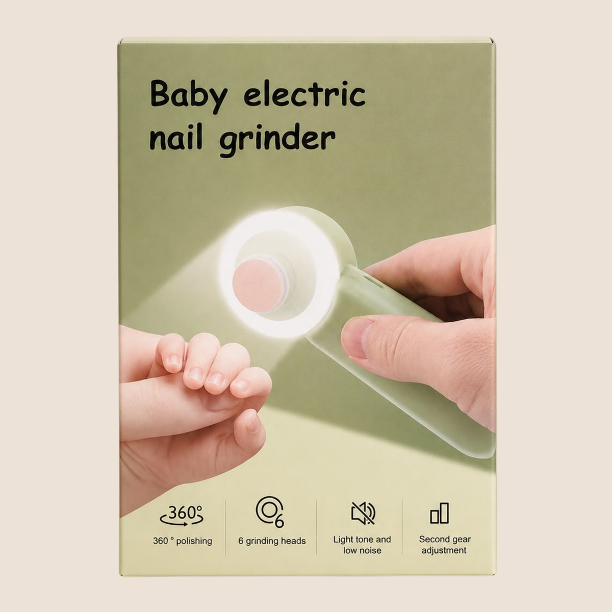 Lima Eléctrica para Uñas de Bebé con Luz LED y 6 Cabezales