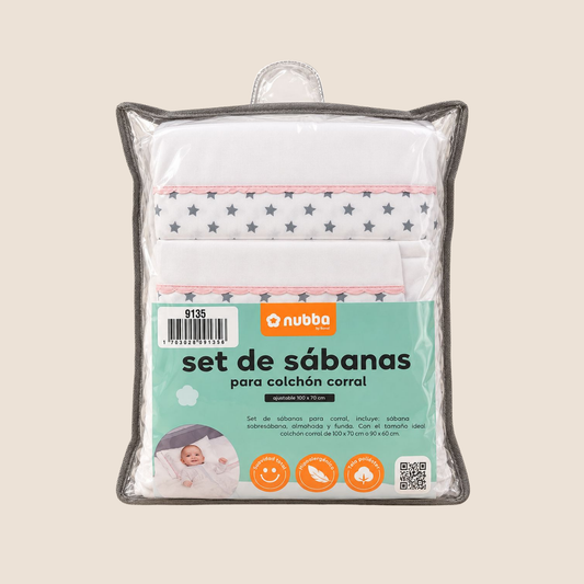 Set de Sábanas para Colchón Corral Nubba – Estrellas Rosa
