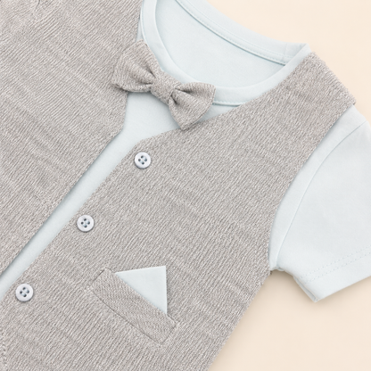 Ajuar Recién Nacido Niño Set 7 Piezas Azul Gris | Elefante Bordado | Mara Baby